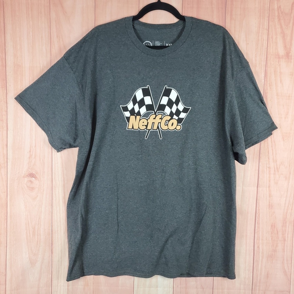 Neff T Shirt Mens 2XL Heather Gray Cotton Graphic Checkered Flag Racing NeffCo